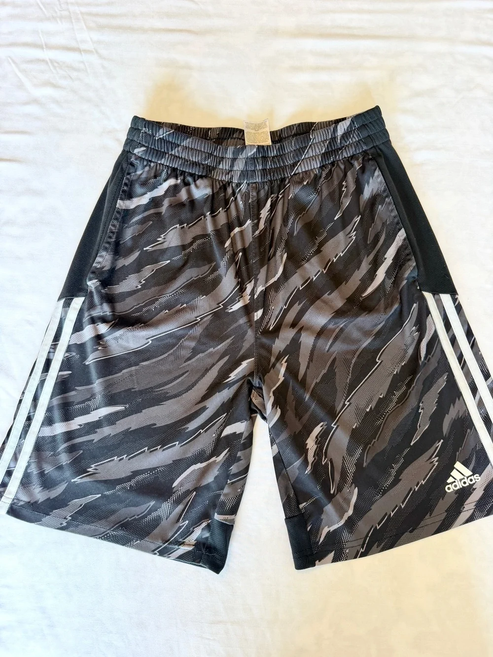 adidas Boy’s Black & Gray Camo-Print Athletic Shorts